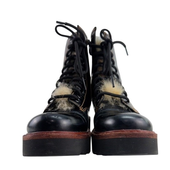 Coach Black Leather Shearling Lace Up Combat Boots Womens US 5B Buckle - Picture 6 of 10